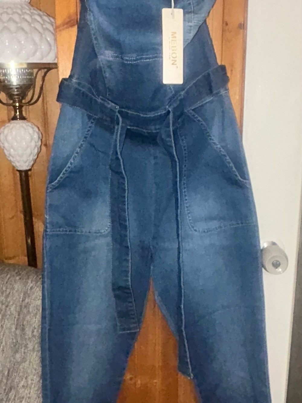 Mebon Women's Indigo Denim Jeans Overalls with Waist Tie